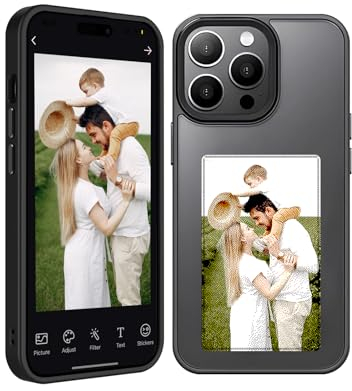 Viyivwine Smart-Tintenbildschirm-Handyhülle, DIY-Display-Bild, kompatibel mit iPhone 15 Pro, benutzerdefiniertes Bild, AI-Handyhülle, Anti-Drop-TPU-Gummi, weiche Schutzhülle, Schwarz, PC001
