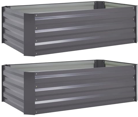 DKIEI 2 Packs Raised Beds Garden Raised Planters, 120x90x30cm Galvanised Steel Powder Coated Metal Raised Garden Kit for Plants Vegetables Flowers & Herbs Growing, Bottomless Planter Grey