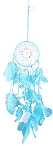 Tissting Dream Catchers mit Licht, Moderne Traumfänger Feder Schmuck Anhänger Hochzeit Dekoration, Kleiner Traumfänger für Auto Schlafzimmer Wand Dorm Decor(Blau)