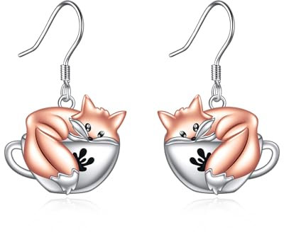 Fuchs Ohrringe für Damen 925 Sterling Silber Teetasse Ohrringe für Mädchen Fuchs Schmuck Geschenk