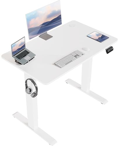 Flamaker Höhenverstellbarer Schreibtisch, Elektrischer Schreibtisch Höhenverstellbar für Steh-Sitz, Computertisch mit Memory-Funktion, Stabiler Tisch Standing Desk, Bürotisch,100 x 60 cm,Weißlich
