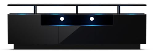 blumfeldt Meuble TV Bois avec LED, Meuble Tele de 150 cm, Design Moderne avec LED Multicolores, Petit Meuble TV, Meuble Bas TV pour Salon, Chambre, Meuble avec Rangement, Meuble de Télé, Meubles Bois