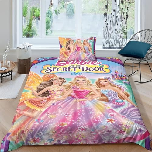 BYTFGAIT 3D Bettbezug Bettwäsche Geeignet FürKinder Und Jugendliche Barbie Muster Modern Mikrofaser Bettbezüge Mit Reißverschluss Und Kissenbezug Single(135x200cm)