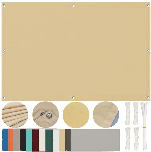 Sonnensegel 3x6 Wasserdicht, Sonnensegel Rechteckig mit Ösen 3x6M Multi Farbe und Größe Sonnensegel Balkon UV Schutz Sonnenschutz für Balkon Terrasse Garten Schwer, Sand Beige