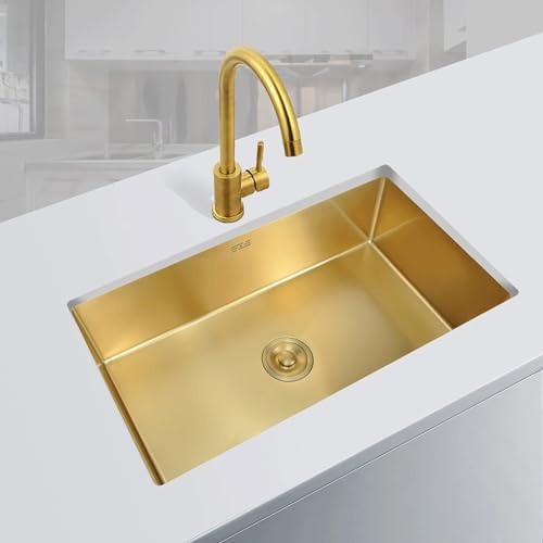 Lavello da cucina in oro Lavandino in Acciaio Inox Vasca Unica Lavabo da Cucina Incasso al mobile Lavandino Commerciale Con miscelatore Cestello di scarico for cucine,balconi,bar(55*40cm(21.7*15.7))