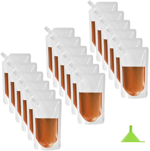 Flintronic 18Pcs Drink Pouches for Festivals, Refillable Drink Pouches, Clear Travel Plastic Drinks Flasks, Reusable Leak Proof Travel Liquor Bags, Picnic Camping Party Halloween Hot Cold Beverage