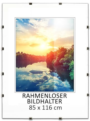 MG Design Cadre photo sans cadre | 85x116cm | Verre acrylique | avec clips | Porte-photo pour affiches photos | Cadre d'affiche | plusieurs tailles | bon pour salon, salle à manger, cuisine