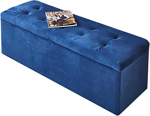 Velvet Storage Ottoman Bench,Luxurious Cozy Footrest Entryway Shoe Bench Chest for Livingroom,Modern End of Bed Bench,Rectangular Storage Bench-Navy 80x40x40cm(31x16x16inch)