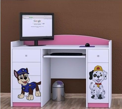 BDW - Schreibtisch für Kinder - Kinderschreibtisch Super Hunde - Drucke aus sicheren Farben - Kinderzimmereinrichtung - Schreibtisch mit Märchenmotiv - 125x89x60cm - Rosa - Zwei Hunde