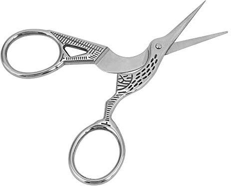 Stickschere, Storch-Design, 11,9 cm, kleine Nähschere, Edelstahl, Schneiderschere, Stoffschere, scharfe Nähschere zum Nähen, Kreuzstich, Basteln, Handarbeiten