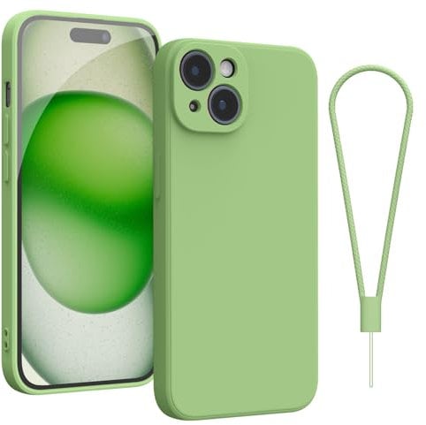Andwing For iPhone 15 Plus Case,Silicone Case Soft Ultra For iPhone 15 Plus Phone Case Slim Protective Shockproof Cover Scratch-Resistant Microfiber Lining, 6.1 Matcha Green