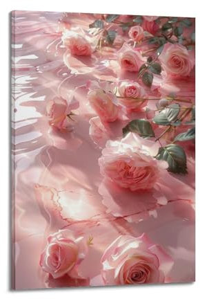 YCGYMX Rosen-Poster, glitzernde rosa Rose, dekoratives Gemälde, Leinwand, Wandposter und Kunstdruck, moderne Familienschlafzimmer-Dekoration, Poster, 20 x 30 cm