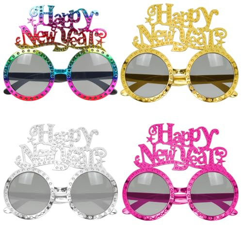 Meleager Silvester Brillen, Frohes Neues Jahr Brillen, Happy New Year Brille, Lustige Brillen Silvester, 4pcs Partybrille Silvester, Silvester Accessoires Foto Requisiten für Party