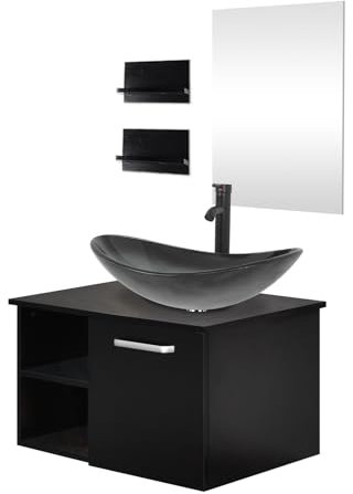 ZealWe Badmöbel Set Waschbecken Waschtisch mit Unterschrank Waschbeckenunterschrank und Spiegel, Badezimmermöbel mit Badezimmerschrank hängend, Wandregal, Aufsatz-Waschbecken(Dunkelgrün)