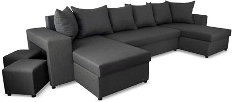 NAWSTOL Eckcouch in U-Form mit Schlaffunktion und Bettkäste - Ecksofa U für das Wohnzimmer - Schlafsofa - Couch (Grau)