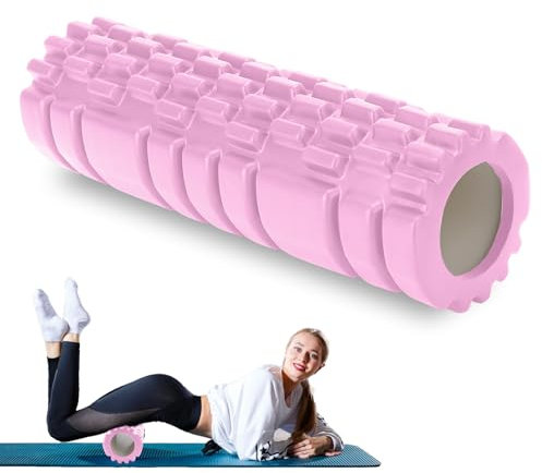 Faszienrolle mit 3D-Texturmassage, Foam Roller Massage, Massage-Rolle, Fitnessrolle, Sportrolle zur Linderung von Muskelverspannungen, für rücken wirbelsäule Rücken Beine 30×8cm (Rosa)