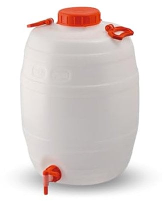 Paluplus Fustino Botticella con Rubinetto, Misura 39x56 cm e Capacità 50 Litri, Contenitore in Plastica con Maniglia in Acciaio per il Trasporto di liquidi -050F2,6