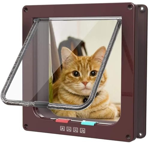 Solapas de gato para puerta Upvc para puertas de madera, solapa de gato activada por microchip, solapa grande para gatos mate, color marrón, XL