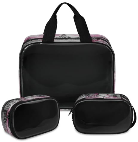 Art Romantic Paris Tower Eiffel Make-up-Tasche für Damen und Herren, durchscheinende Kosmetiktasche, Kulturbeutel, Duschtasche, 3 Stück, Reise-Kulturartikel, Kosmetik-Organizer, farbe, XL,