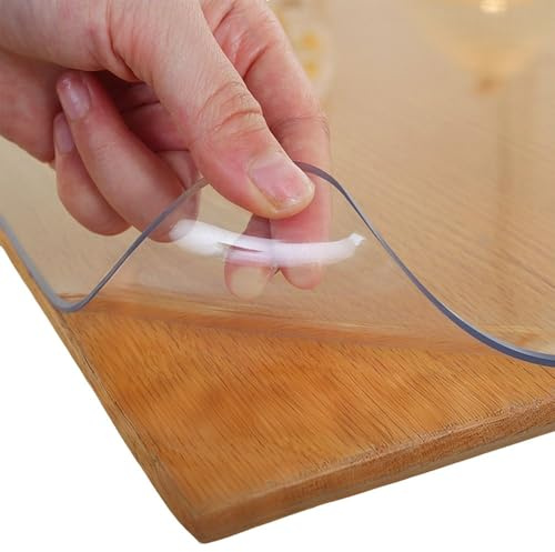 Transparent Tischschutz Glasklar Tischdecke Tischfolie 1.5 mm Wasserdicht PVC Folie Tisch Abwaschbar Transparent tischdecke für Büro Zuhause(Transparent,80x130 cm)