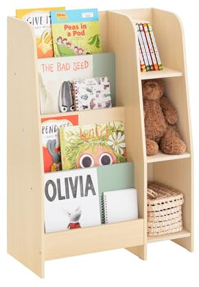SoBuy Kinderbücherregal mit Kippschutz 90cm Höhe 3 Fächer + 4 Ablagen MDF E1 63x90x30cm Natur-Grün KMB114-GR