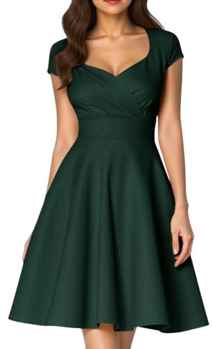 St Patrick's Day Dress Party Evening Dress Wedding Guest Dresses for Women 1950s Vintage Cocktail Dress 50s Dresses Retro a Line Party Swing Dark Green M