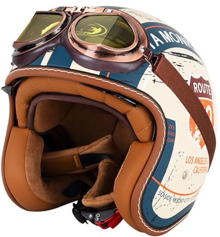 EBAYIN Casque Jet Vintage Homologué ECE, Casque de Protection Motocyclisme Compatible Motocyclette, Certifié ECE 22.05/DOT FMVSS-218, Couleur C, Taille XL (61~62cm)