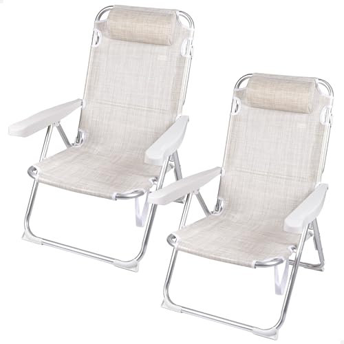 AKTIVE Pack 2 sillas de Playa y tumbonas 2 en 1, 48 x 60 x 90 cm, reclinables 5 Posiciones, Estructura de Aluminio, cojín Acolchado, topes antivuelco, Plegables con asa de Transporte (85514)