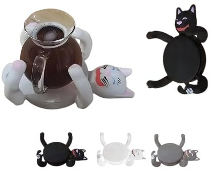 3D Print Cat Coasters,For Home and Outdoor Use,Heat Resistant,Funny Cat Design for Pet Lovers,Adorable Funny Cats Cup Holder for Drinks (black)