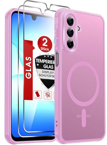 LeYi für Samsung Galaxy A17 5G/4G Hülle für Magsafe mit 2X Panzerglas-Rosa | Handyhülle Ultra Dünn Magnetisch Schutzhülle Schutzglas Matt Transluzent Stoßfest Handy Phone Case Cover 128gb A 17
