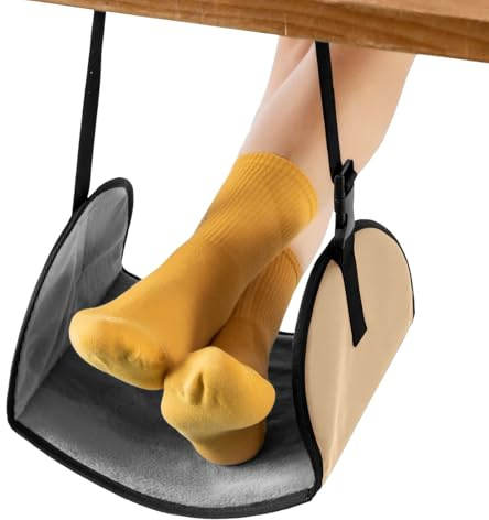 Flugzeugfußhängematte - 29x24 cm unter Schreibtisch Hängematte, Fußschwung, langer Fahrtfußstütze mit einfachem Gurt ergonomisch weiche Kissen | Beinhängematte für Flüge Home Offices Zug Pendelarbeit