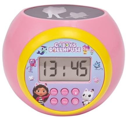 LEXIBOOK, La Casa de Gabby Reloj Proyector, RL977GDHLXB | Proyección de techo, temporizador, pantalla LCD, snooze, funciona con pilas, rosa