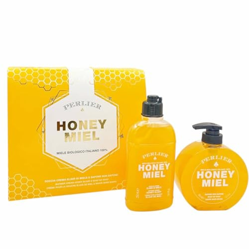 Perlier Honey Miel Duschcreme Honig Elixier 250 ml und Seife ohne Seife 300 ml mit italienischem Bio-Honig
