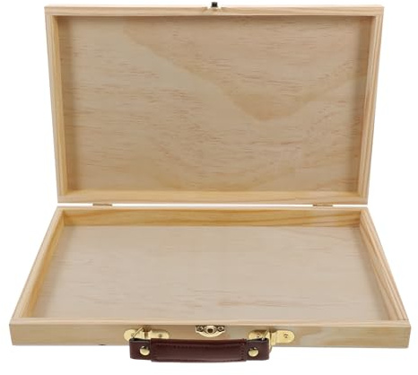 Holz Farbkasten mit Griff, Leicht und Tragbar für Alltag | Khakifarbene Ausführung, Stabile Verschlüsse, Aufbewahrungsbox für Zubehör, 1 Stück