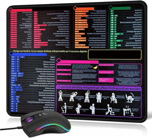 yolzhxe Tappetino Mouse Scorciatoie Italiano, 300 x 250 x 3 mm Mouse Pad con Scorciatoie da Tastiera, Tappetino per Mouse Antiscivolo, Comfort Tappeto Scrivania per Gaming, Computer, Ufficio e Casa