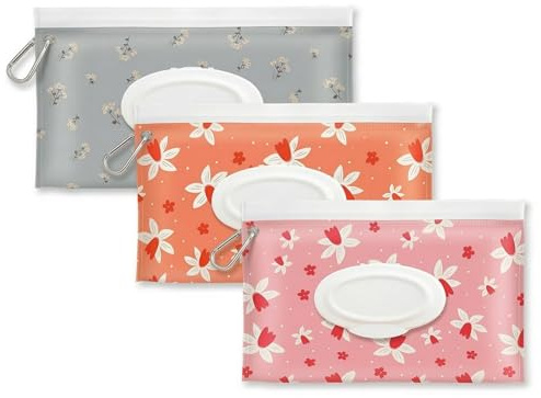 3 Porta Salviette Umidificate Portatili con Moschettone, Borsa Riutilizzabile e Impermeabile per Salviette Bambini, Ideale per Viaggi, Passeggini e Casa