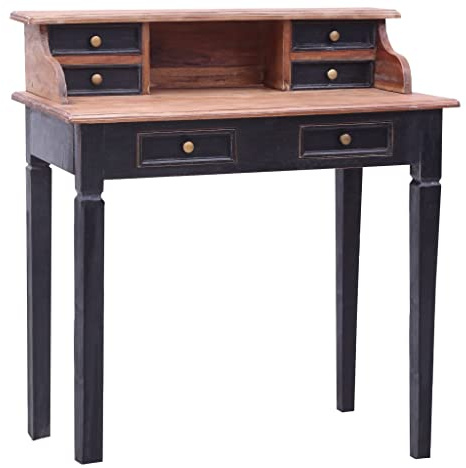 Yamxder Sekretär Altholz Schreibtisch 90x50x101 cm mit 6 Schubladen & Ablage Stauraum Massiv Natur Schwarz Kleiner Computertisch Büromöbel für Homeoffice Wohnzimmer Jugendzimmer
