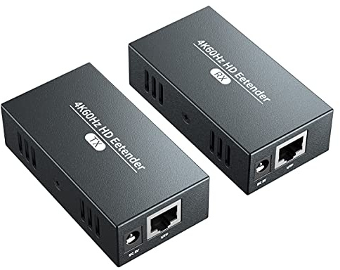 PWAYTEK Extensor HDMI 4K Ultra HD@60Hz, alcance hasta 50m por cable Cat5e/Cat6/Cat7, transmisión audiovisual, salida bucle, HDR, HDCP 2.2/1.4 y YUV 4:4:4(Negro 4K)