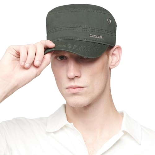 CACUSS Herren Baumwolle Vintage Army Kappe Cadet Hat Military Flat Top Verstellbare Baseballmütze Sommer Trucker Hut