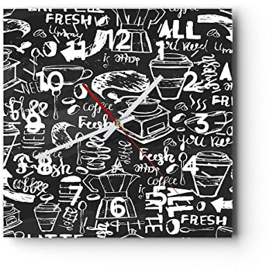 Modern Wanduhr Graffiti modern 30x30cm Quadrat Klein Wand Uhr Glas Analog Zimmeruhren Küche Büro Wohnzimmer Glasuhr Wall Clock Dekoration Design Wanddekoration Küchenuhr C4AC30x30-3788