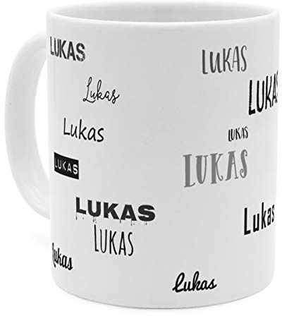 printplanet Tasse mit Namen Lukas - Motiv Schriftarten Sammlung - Namenstasse, Kaffeebecher, Mug, Becher, Kaffeetasse - Farbe Weiß