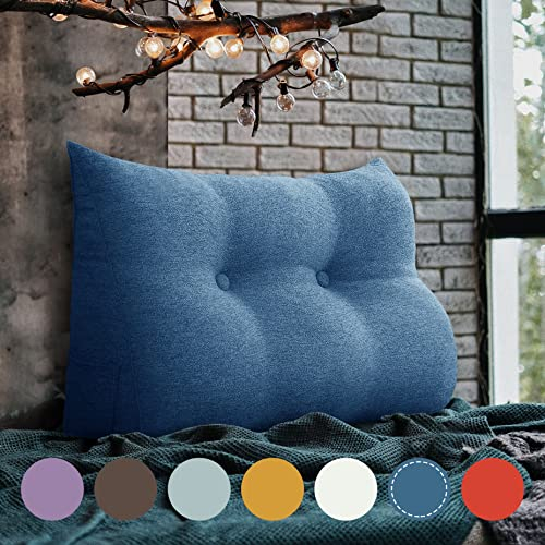 VERCART Keilkissen Bett Großes Rückenkissen Bett Kopfteil Bequemes Lesekissen für Bett und Sofa 2 in 1 Rückenlehne und Kopfkissen Couchkissen Langes XXL Lendenkissen Leinen 80cm Blau