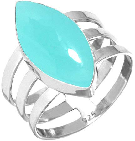 Jeweloporium Aqua Chalcedon Silberring Größe 70 (22,3), 925 Sterling Silber Ring für Damen, Marquise Edelstein Boho Schmuck