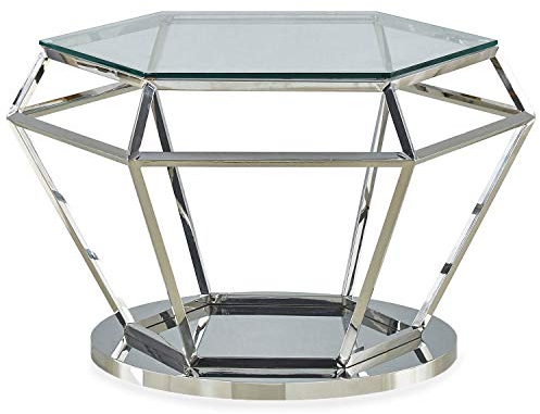 Menzzo Table Basse Aston en Verre Transparent et Pied Argent
