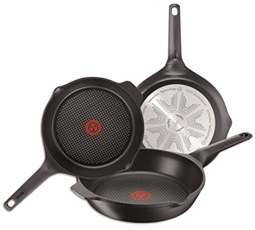 Tefal Aroma 3er Set Pfannen: 3 Pfannen 22/24/26 cm aus Aluminiumguss, Titan Beschichtung, Antihaft-Pfannen, Thermosport, Ausgießkanten, dicker Boden, alle Arten von Küchen