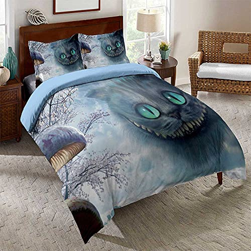 Bettwäsche Alice Im Wunderland Bettbezug-Set 140 X 200 cm Bettwäsche-Set 3-teilig Mikrofaser Mit Reißverschluss Und 2 Kissenbezüge 80 X 80 cm (Einzel (135x200cm),Chester 05)