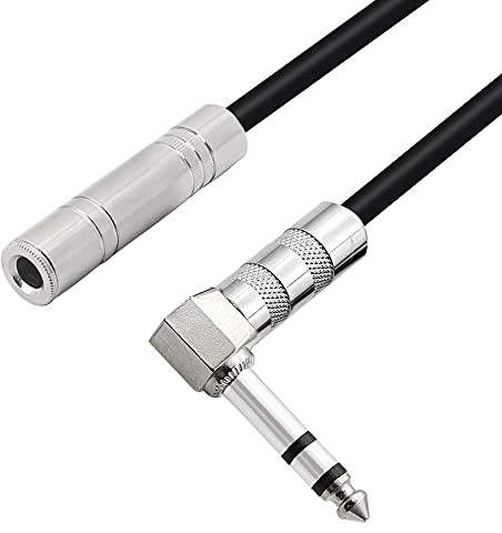 PNGKNYOCN - Cavo di prolunga stereo da 6,35 mm ad angolo retto da maschio a femmina, per amplificatori, chitarre, apparecchiature home theater, ecc. (50 cm)