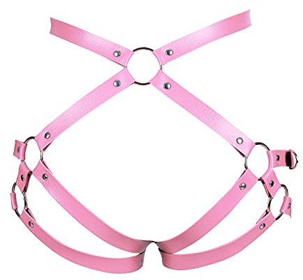 BBOHSS Leder Damen Body Harness Mode Strumpfgürtel Karneval Gothic Halloween Punk Dance Festival Strumpfband Kleidung (Rosa)