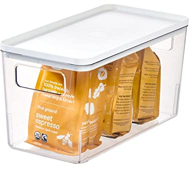iDesign Caja organizadora de plástico reciclado con asas, bandeja organizadora de la colección exclusiva de Rosanna Pansino, caja de almacenaje con tapa, blanco y transparente