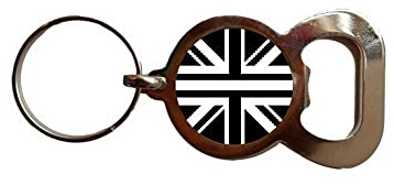 PJ4U Thin White Line Union Jack Bottle Opener Metal Keyring And Velvet Gift Bag